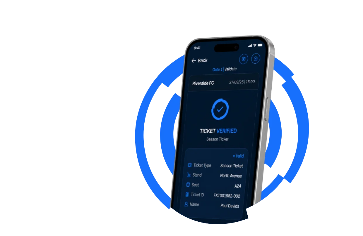 The Fixtures Access app validating a ticket at the gate